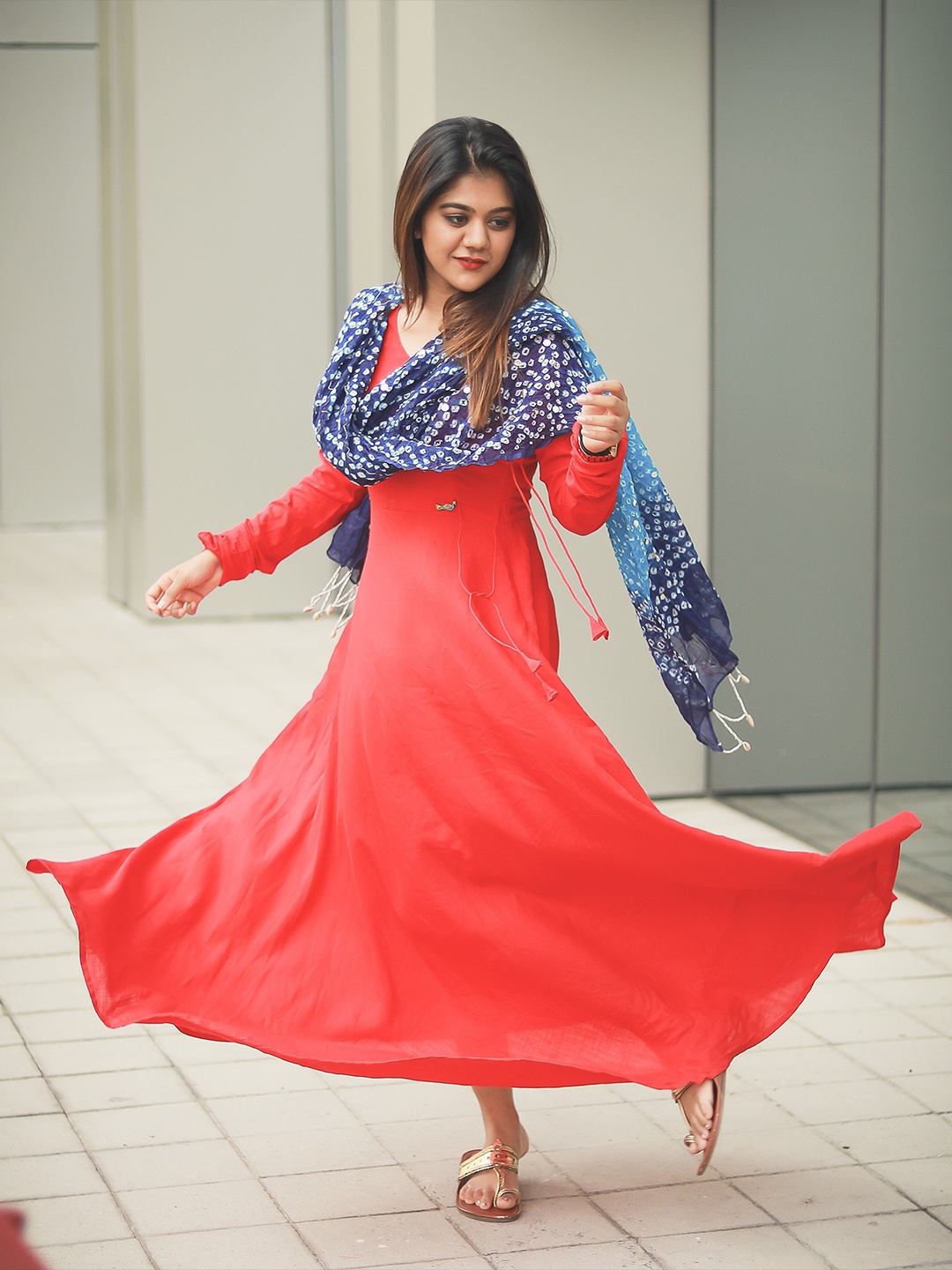 

Vinya Puff Sleeve Chiffon Fit & Flare Maxi Dress, Red