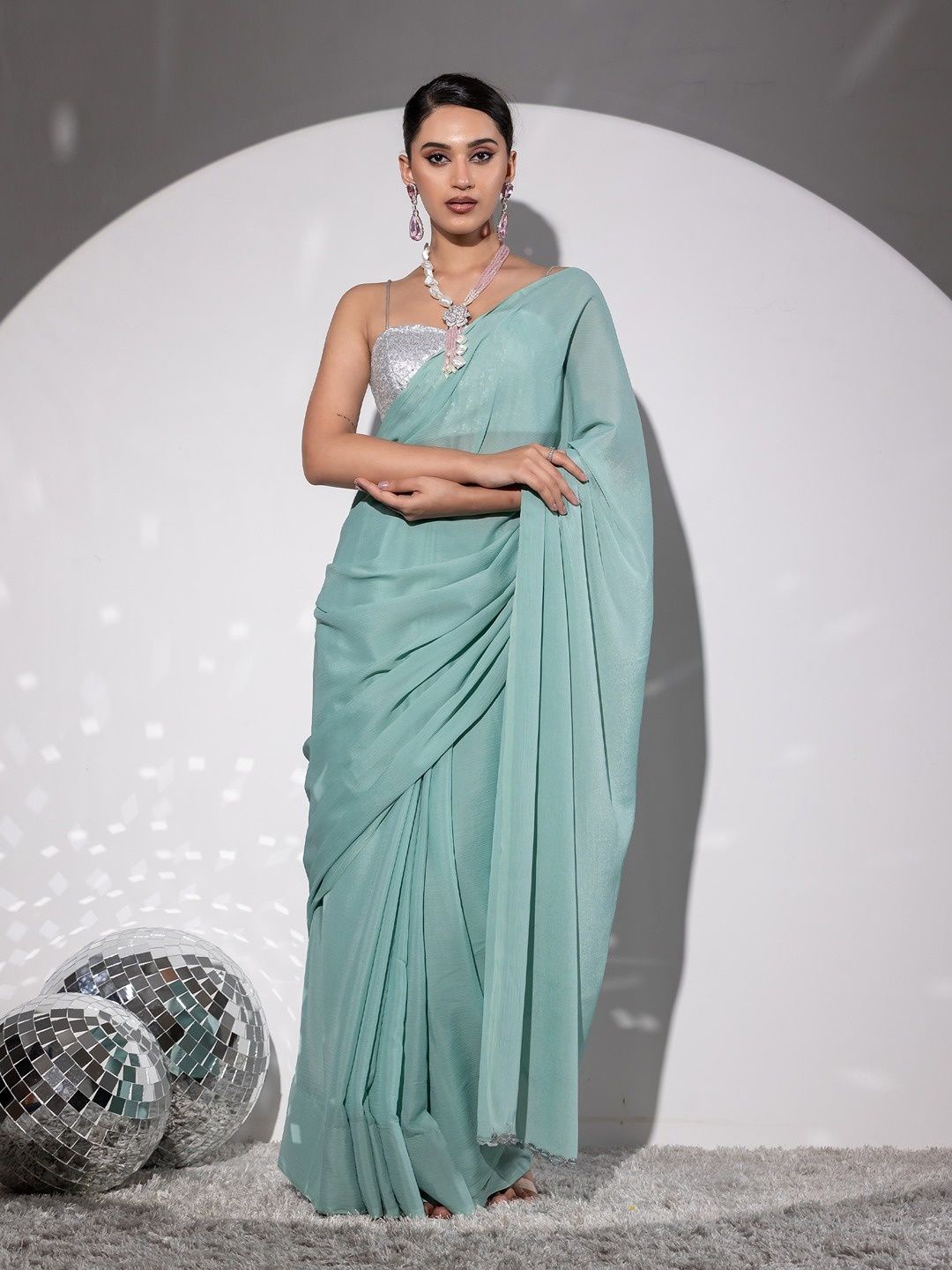 

Swtantra Bora Bora Blue Saree with Silver Lace