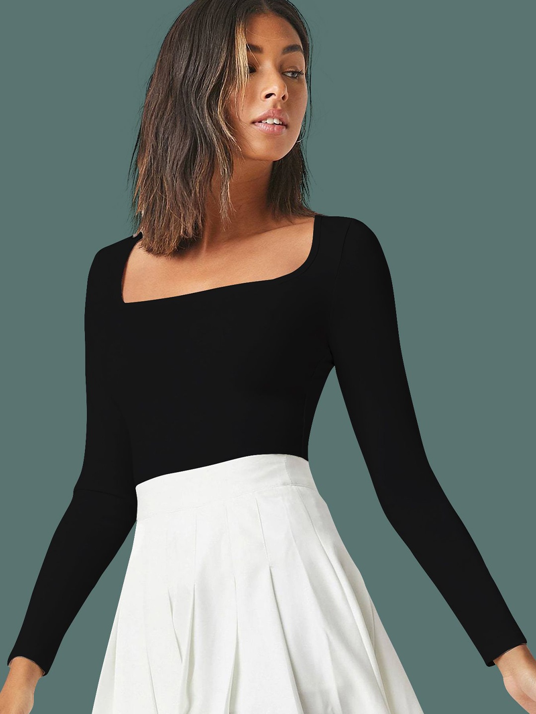 

Dream Beauty Fashion Women Square Neck Fitted Top, Black