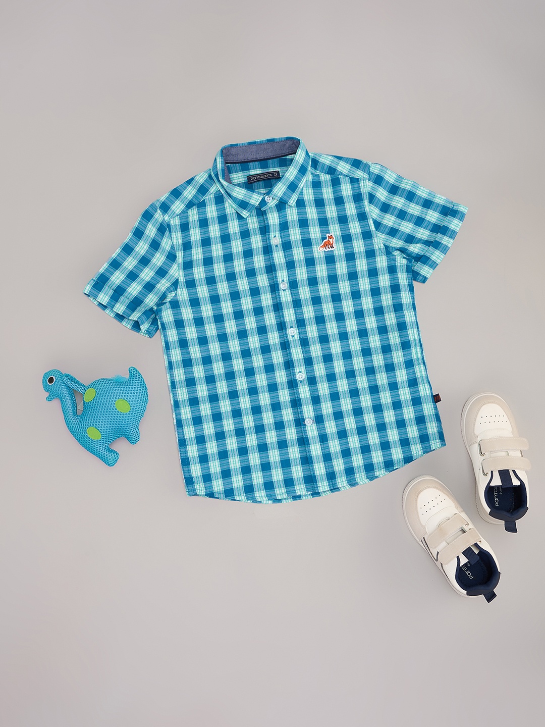 

Pantaloons Junior Boys Gingham Checks Opaque Party Shirt, Blue