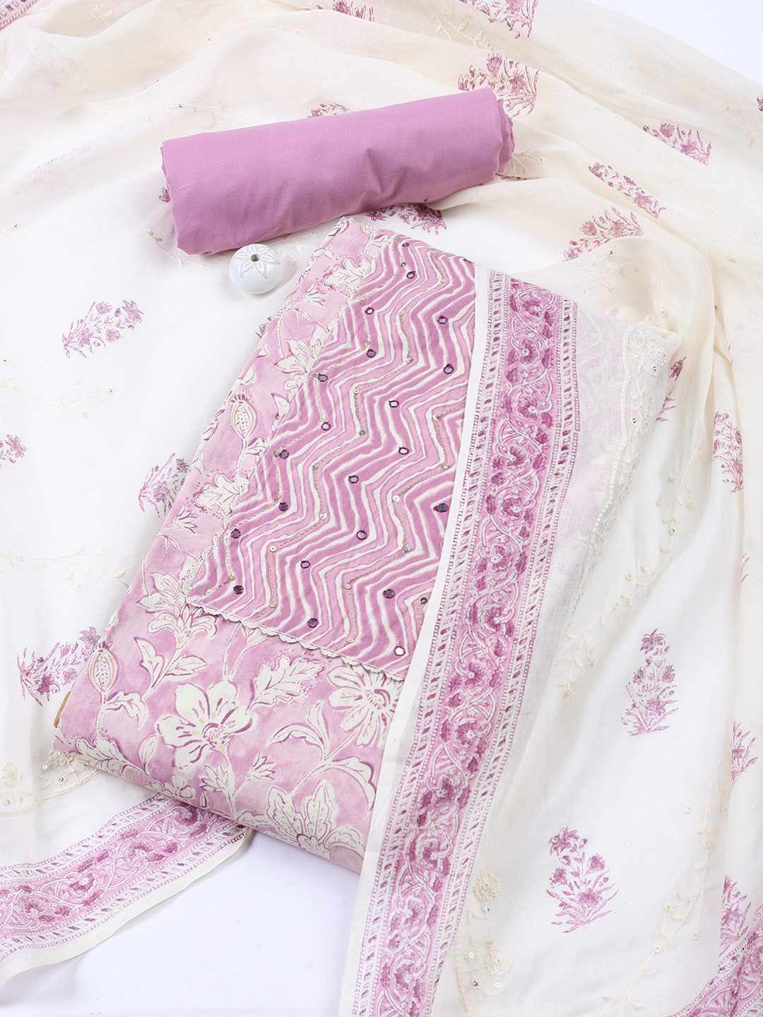 

Meena Bazaar Printed Unstitched Dress Material, Pink