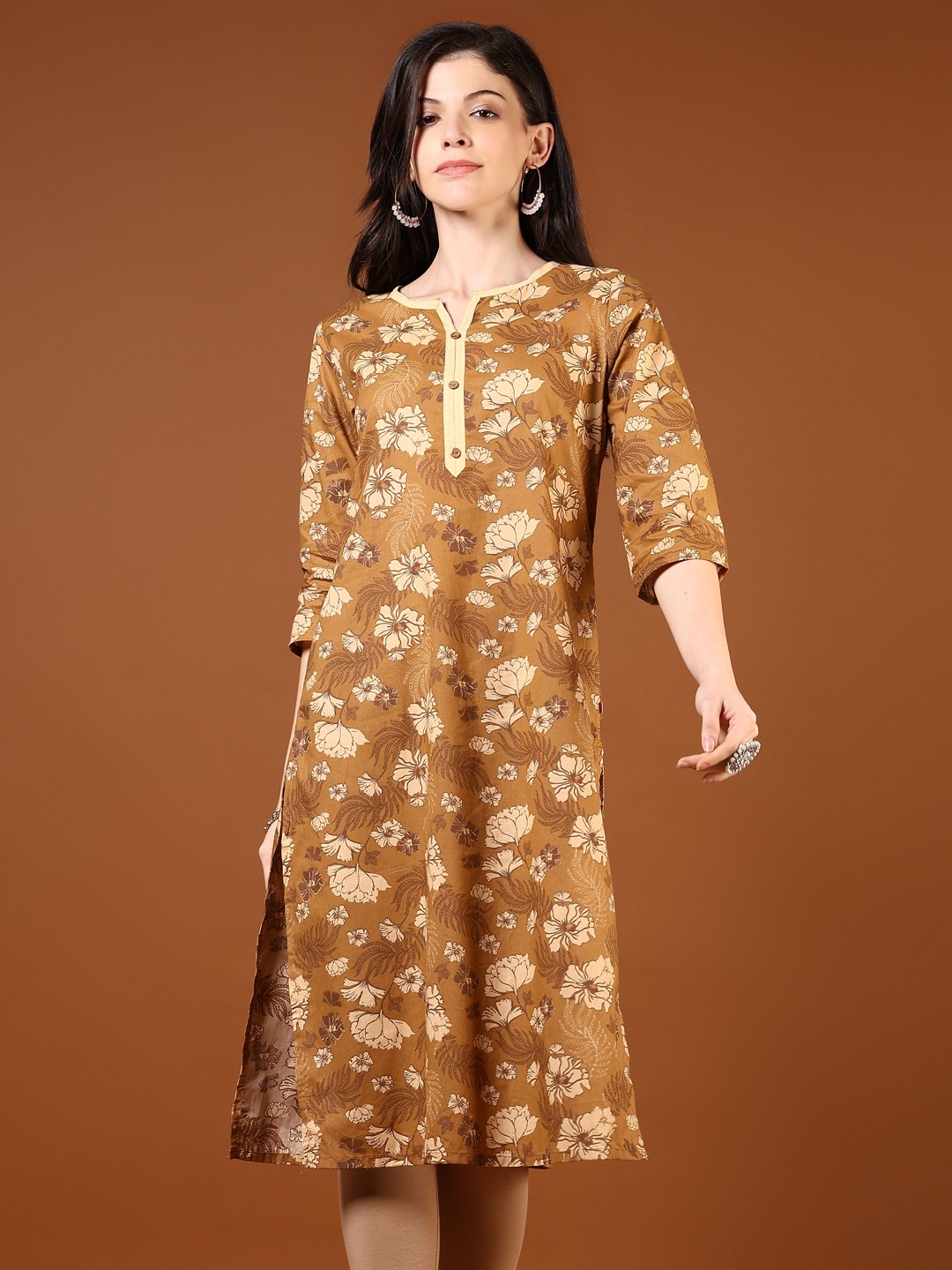 

V-Mart Women Printed Kurta, Brown
