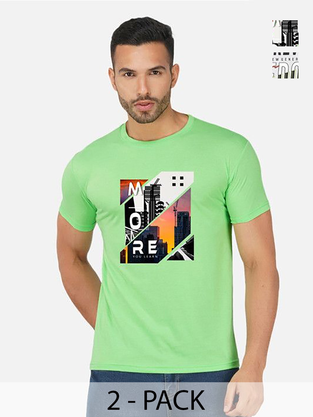

GLOBAL NOMAD Men 2 Printed Bio Finish Applique T-shirt, Green