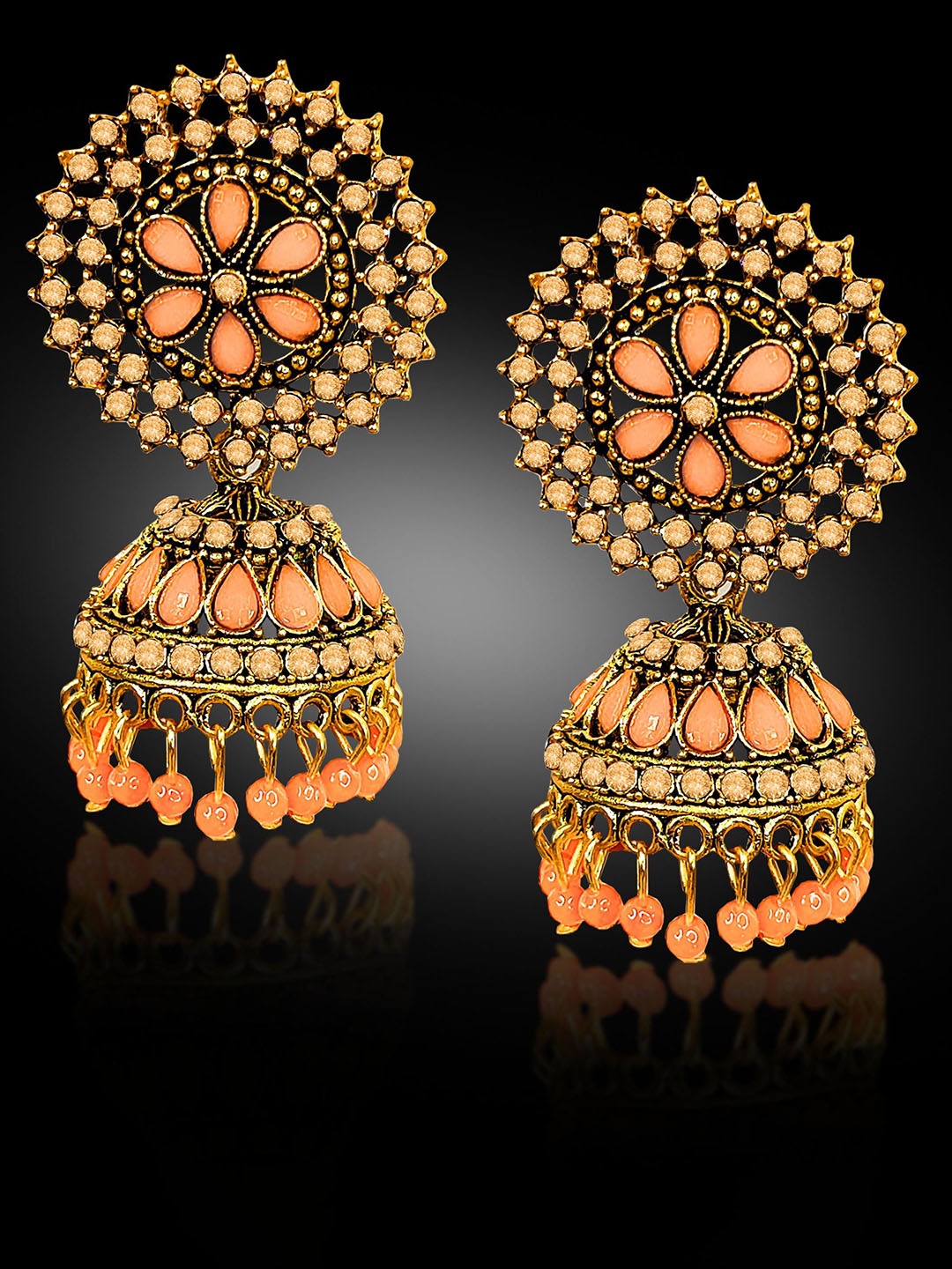 

Adhvik Classic Jhumkas Earrings, Peach