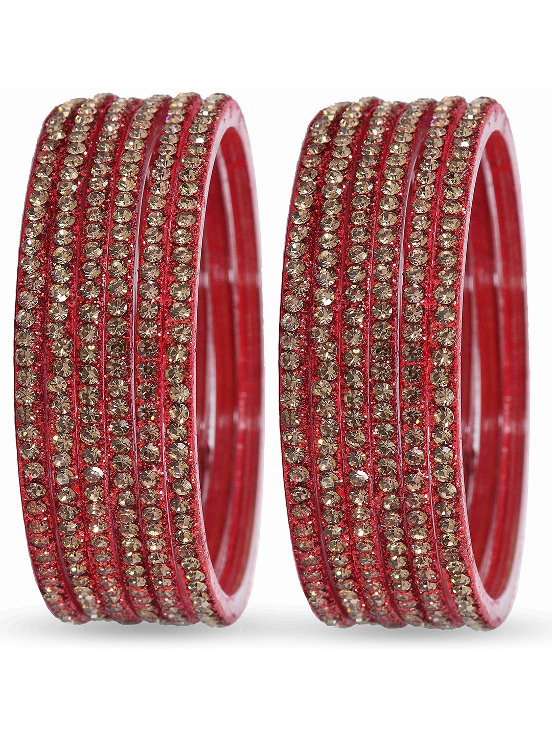 

ZULKA Set Of 12 Glass With Zircon Gemstone Studded Glossy Finished Bangles, Red