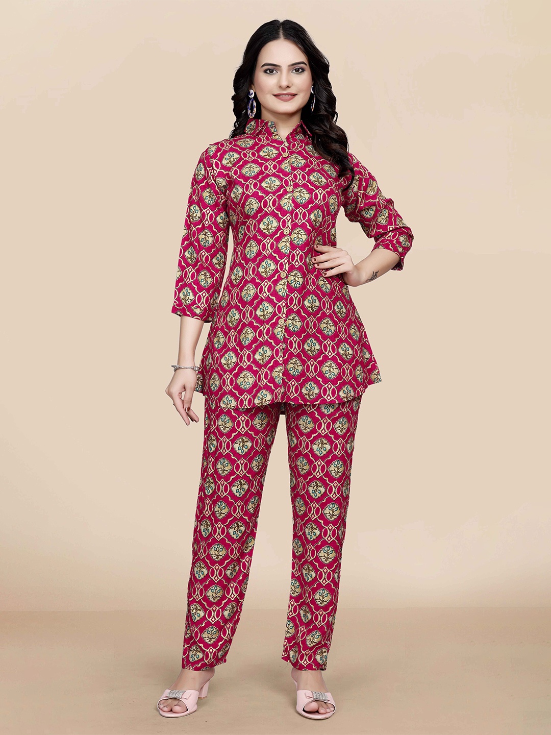 

Hitarth Fashion Printed Shirt With Trouser Co-Ord Set, Red
