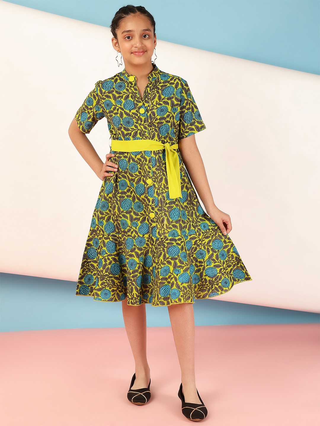 

Antheaa Floral Print Layered Fit & Flare Midi Dress, Green