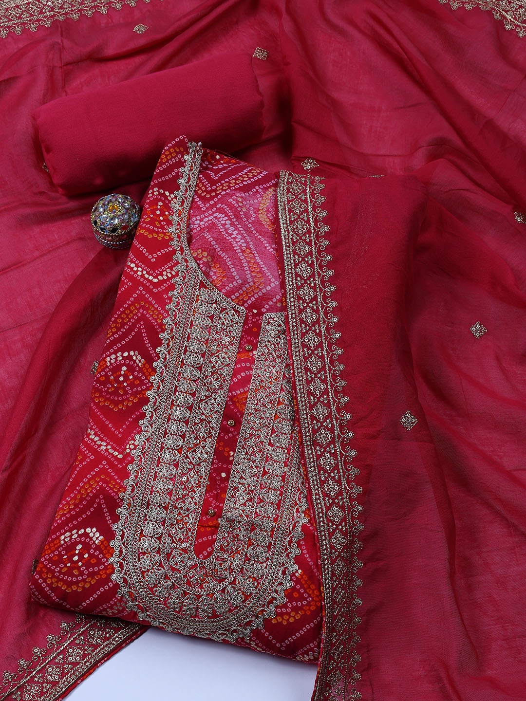 

Meena Bazaar Printed Unstitched Dress Material, Pink