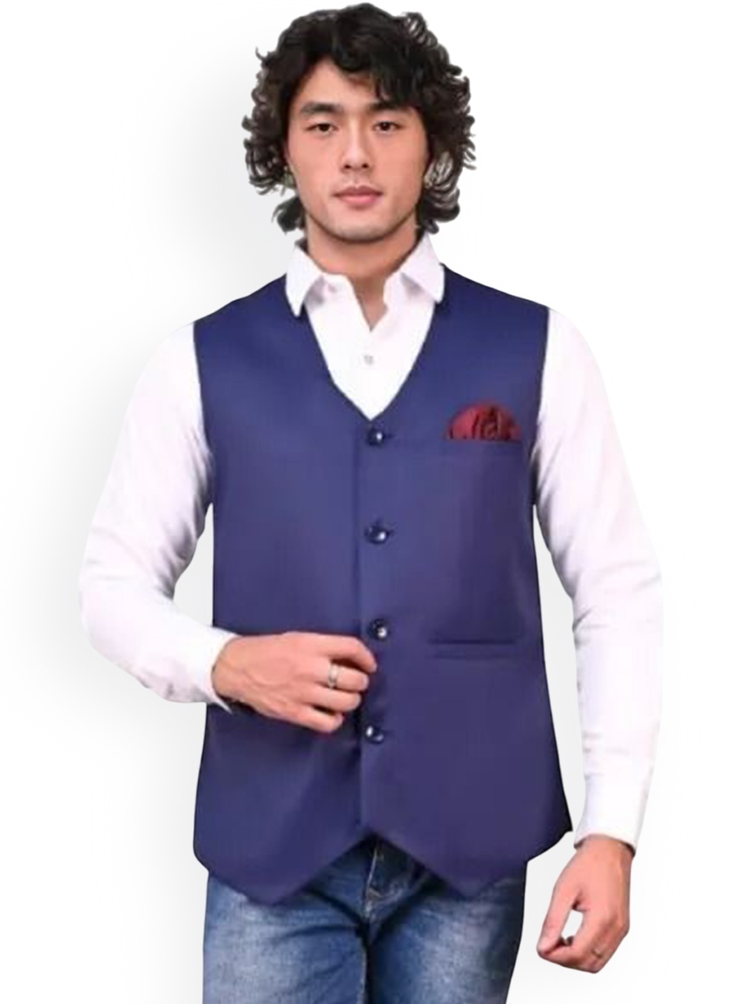 

Seetoo V-Neck Woven Versatile Formal Waistcoat, Navy blue
