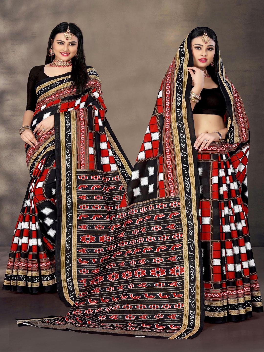 

pasapalli Pure Cotton Sambalpuri Saree, Red