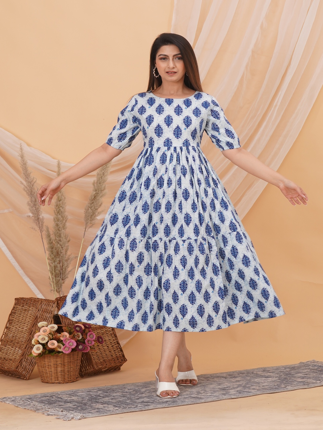 

Malia Floral Print Fit & Flare Midi Dress, White