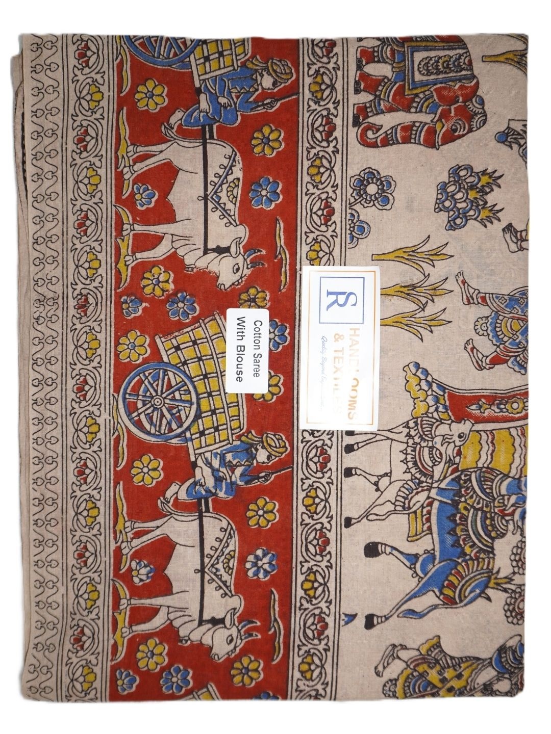 

SR HANDLOOMS AND TEXTILES Kalamkari Pure Cotton Saree, White