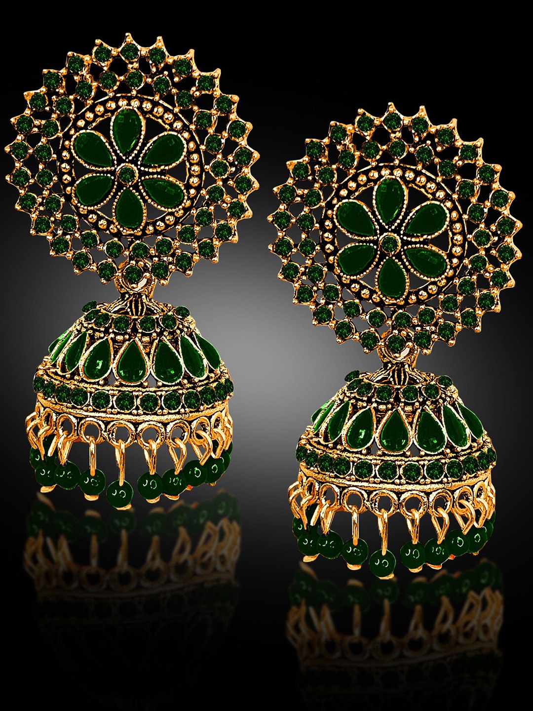 

Adhvik Classic Jhumkas Earrings, Green
