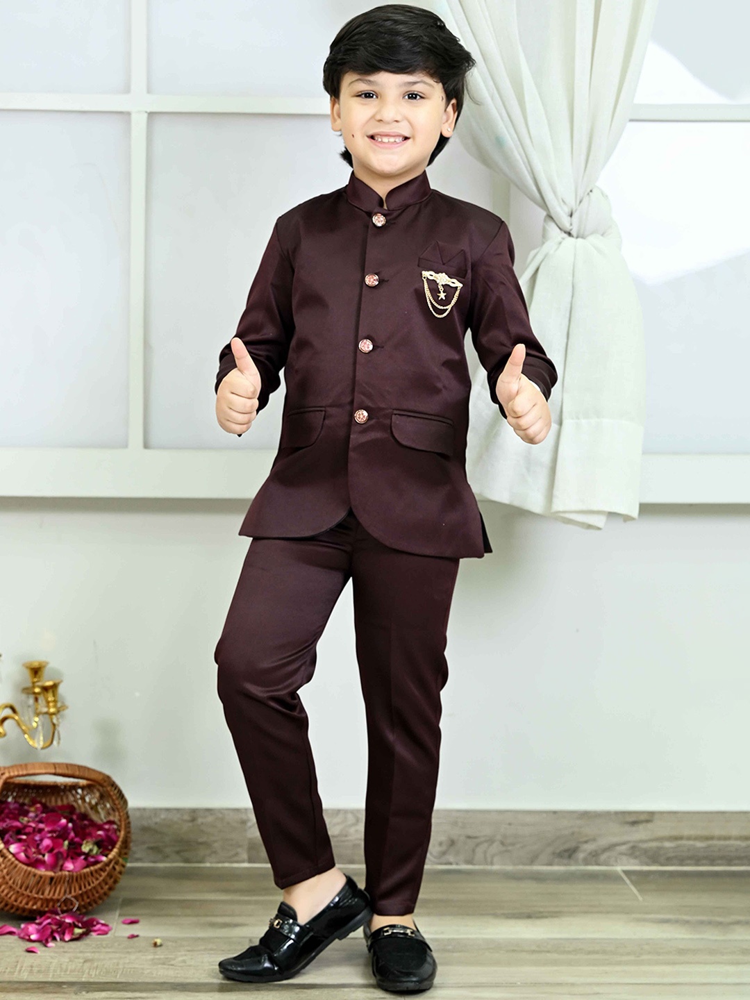 

BT DEZINES Boys Single-Breasted Two-Piece Suit, Burgundy