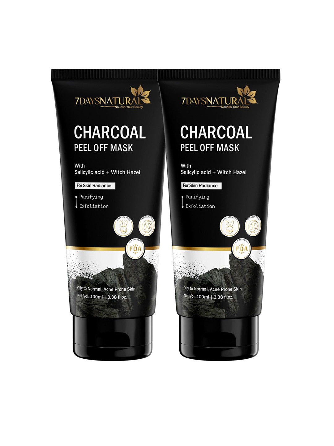 

7DAYSNatural Nourish Your Beauty Set Of 2 Charcoal Salicylic Acid Peel Off Mask 100ml Each, Black