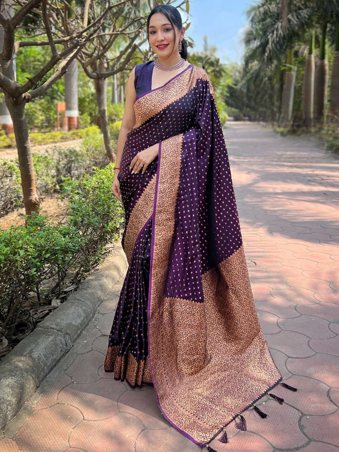 

all about you Woven Design Zari Satin Banarasi Saree, Magenta