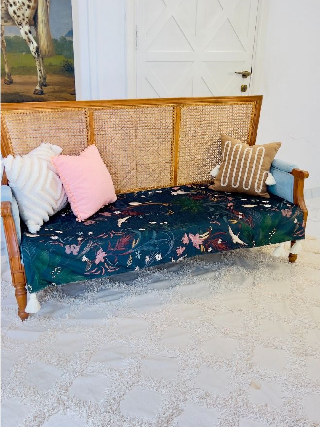 

THROWPILLOW Blue & White Printed Polyester 1 Piece Sofa Cover