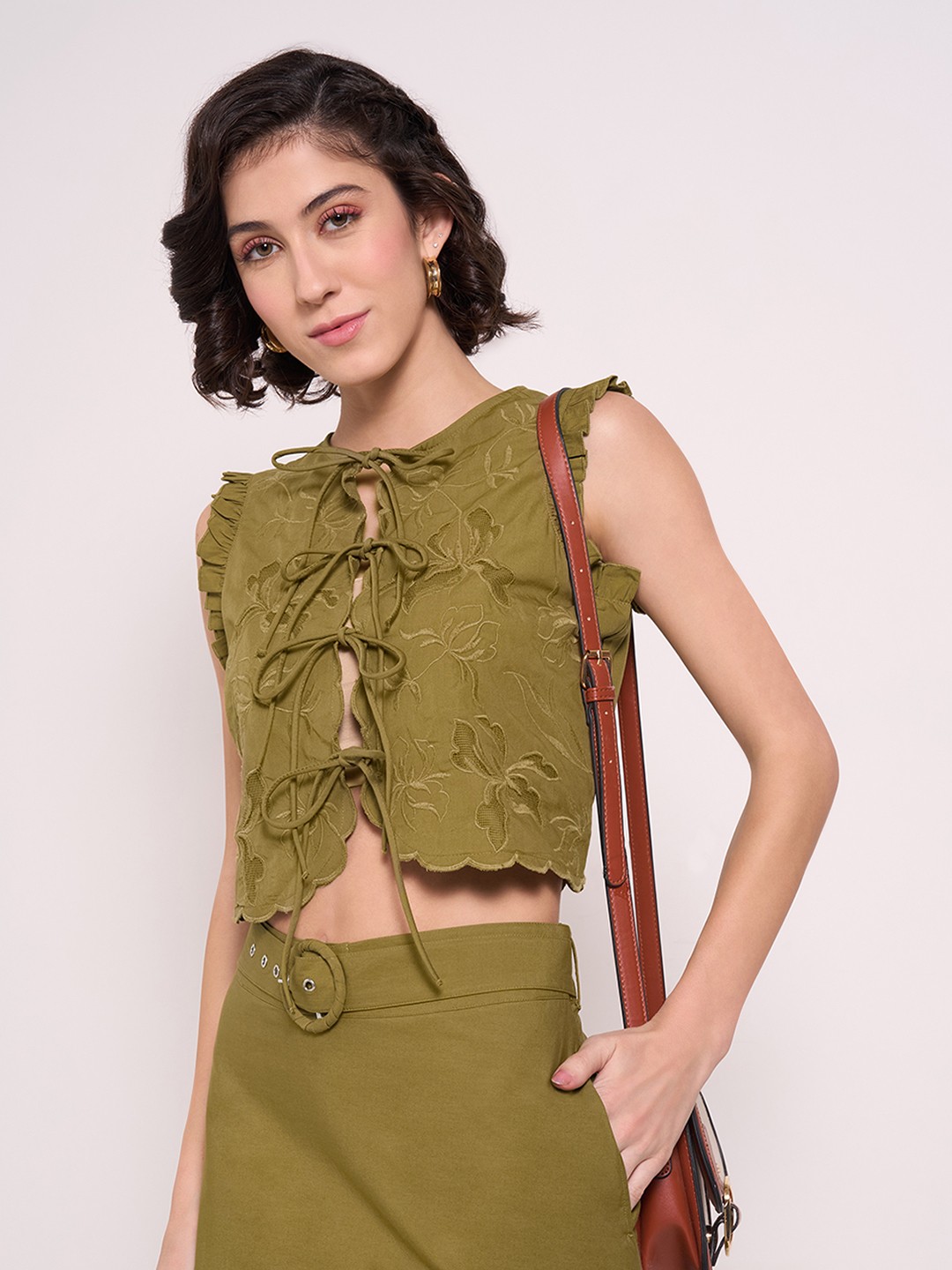 

Honey by Pantaloons Embroidered Cotton Crop Top, Green