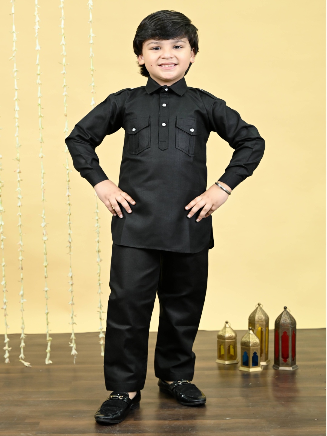 

BT DEZINES Boys Regular Kurta with Salwar, Black