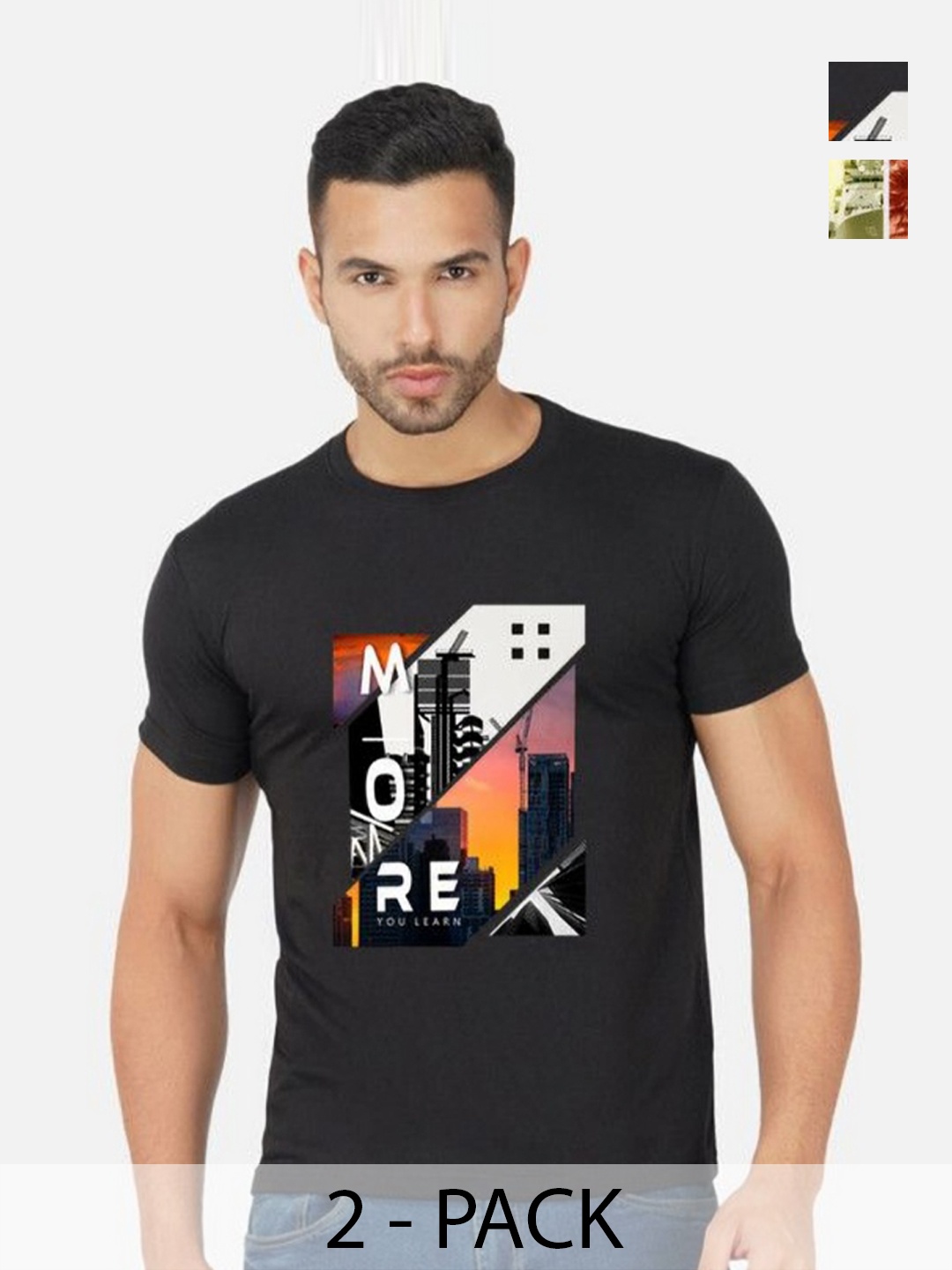 

GLOBAL NOMAD Men 2 Printed Bio Finish Applique T-shirt, Black