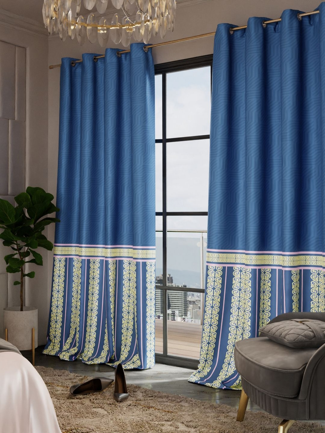 

Stoa Paris Versailles Blue & White Set of 2 Ethnic Motifs Long Door Curtains