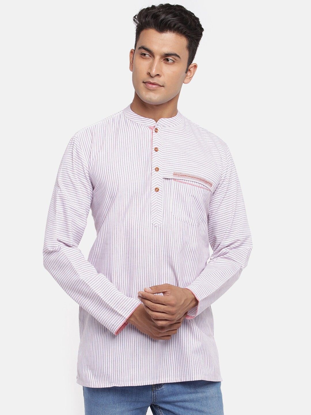 

Arch element Men Striped Thread Work Kurta, White