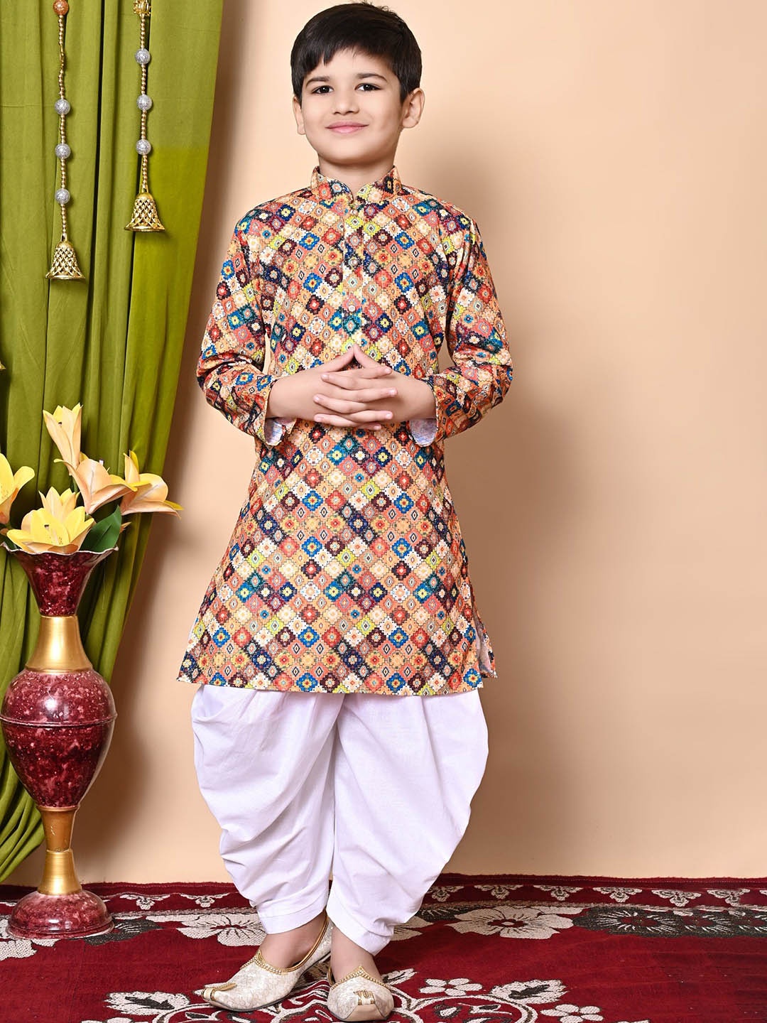 

NFC CREATION Boys Embroidered Regular Sequinned Kurta with Patiala, Yellow