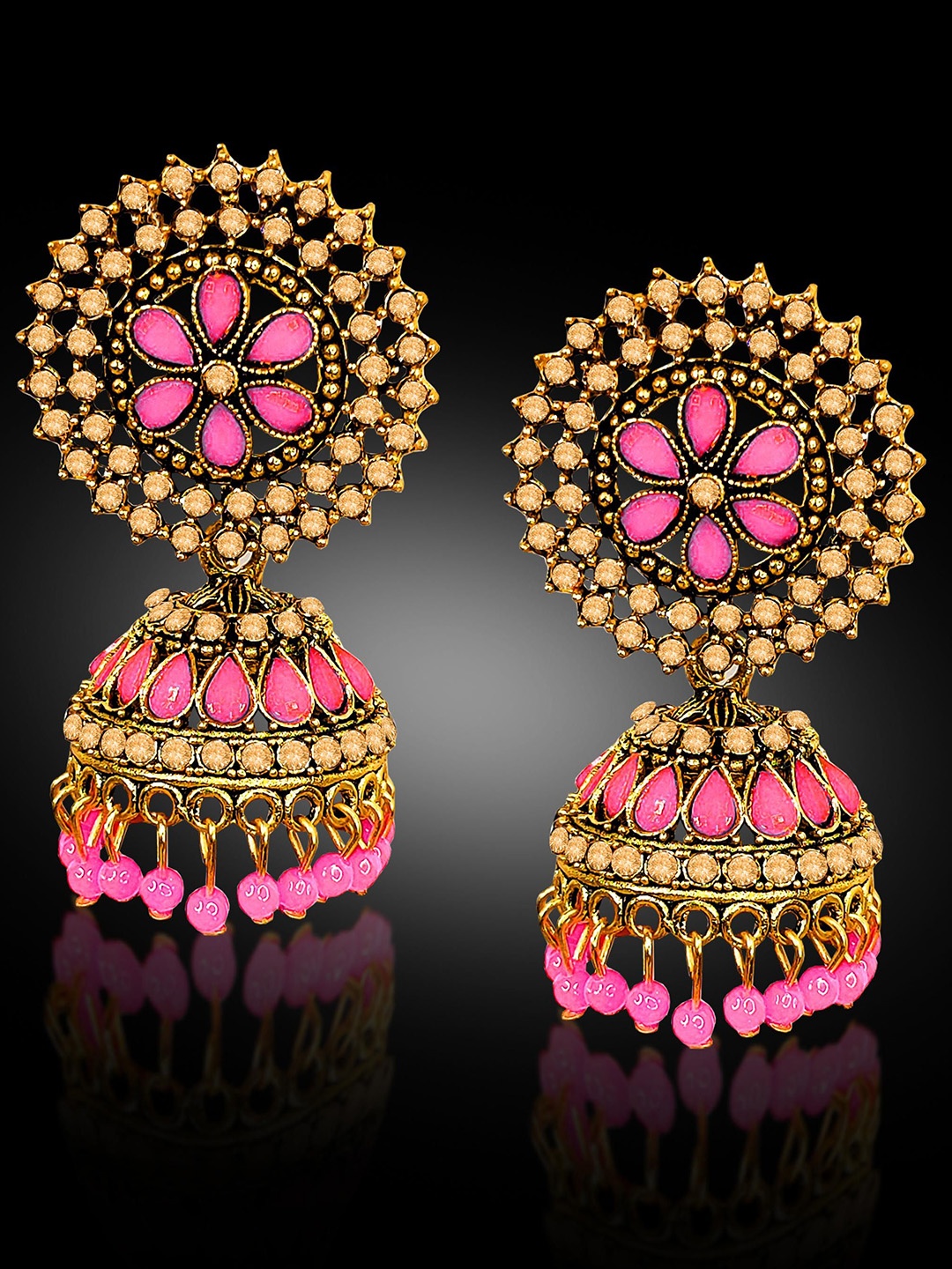 

Adhvik Classic Jhumkas Earrings, Pink