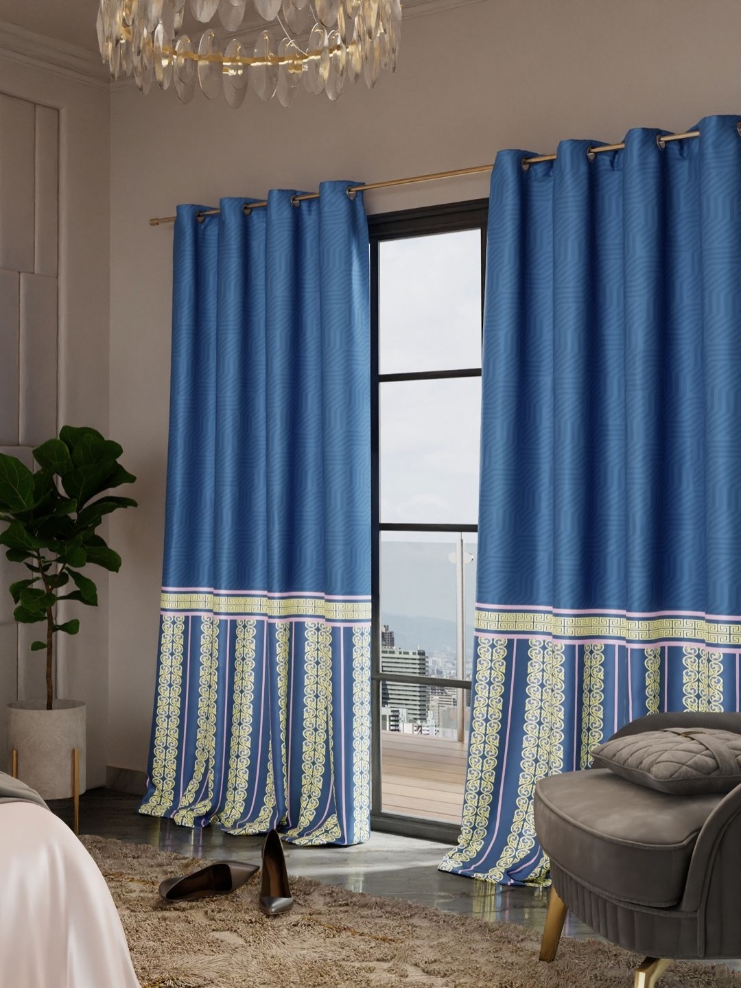 

Stoa Paris Versailles Blue & Yellow Set of 2 Geometric Door Curtains