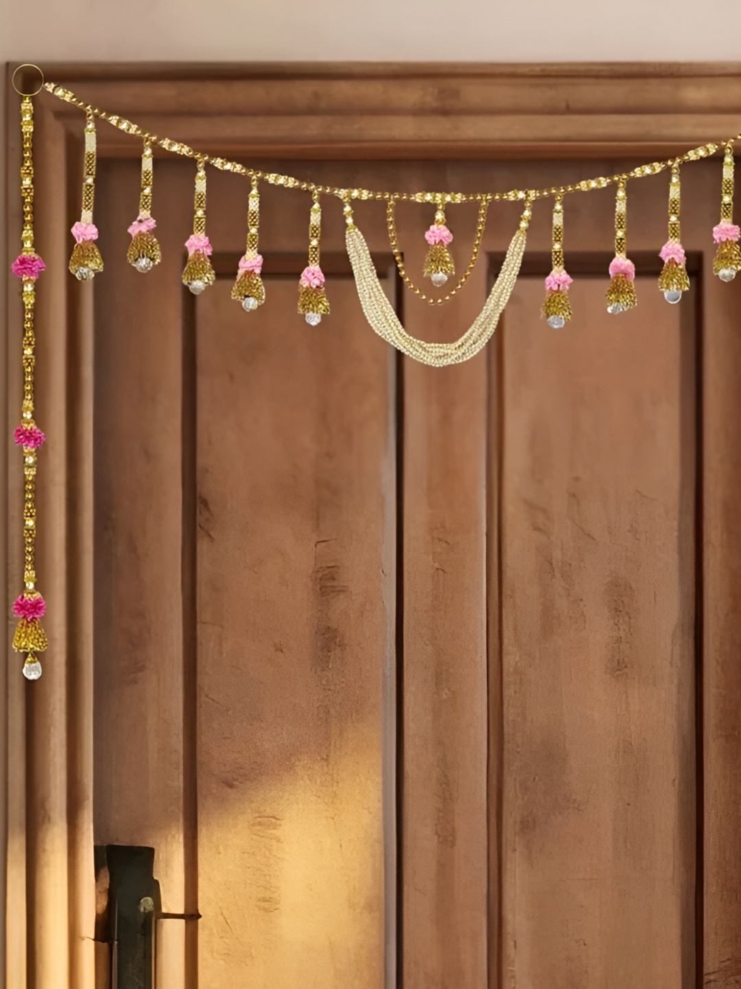 

THE HOME CO. 3-Pcs Gold & White Beaded Toran With Crystal Moti With Side Hanging