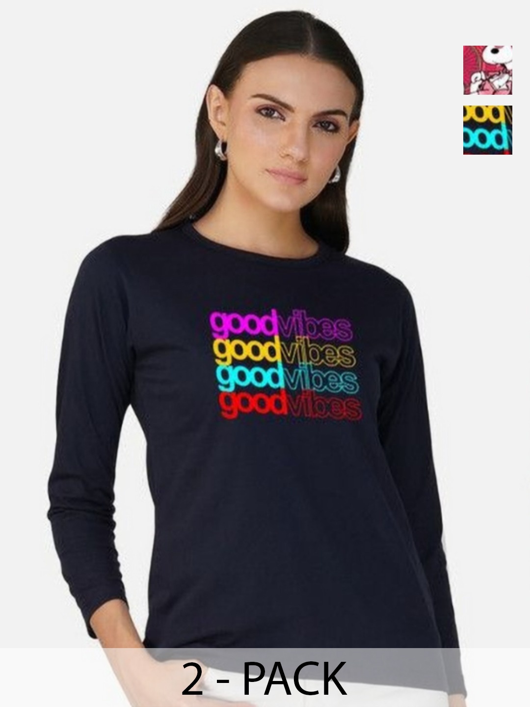 

Metronaut Women 2 Printed Bio Finish Applique T-shirt, Navy blue