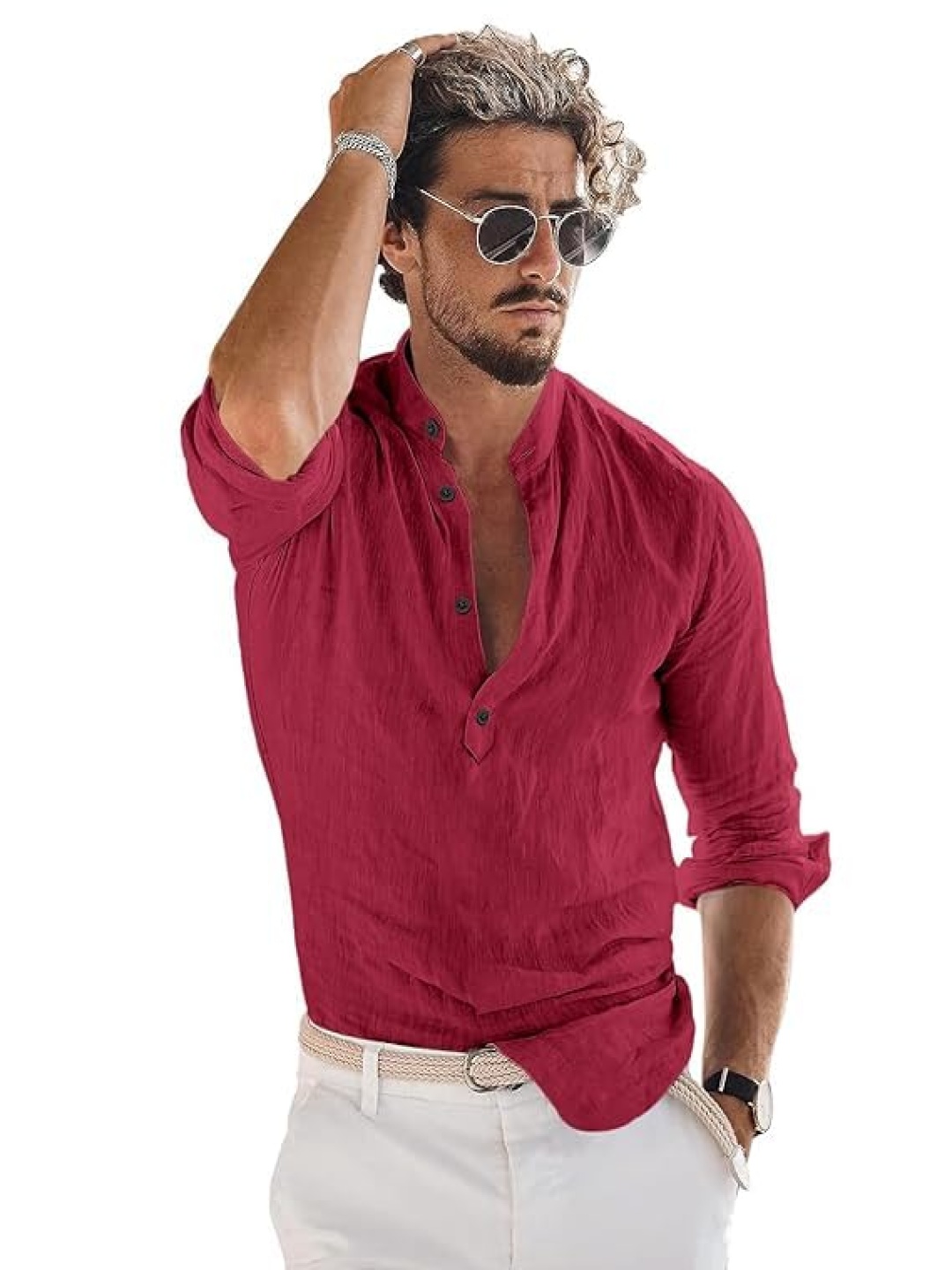 

EdinWolf Slim Fit Mandarin Collar Cotton Straight Short Kurta, Maroon