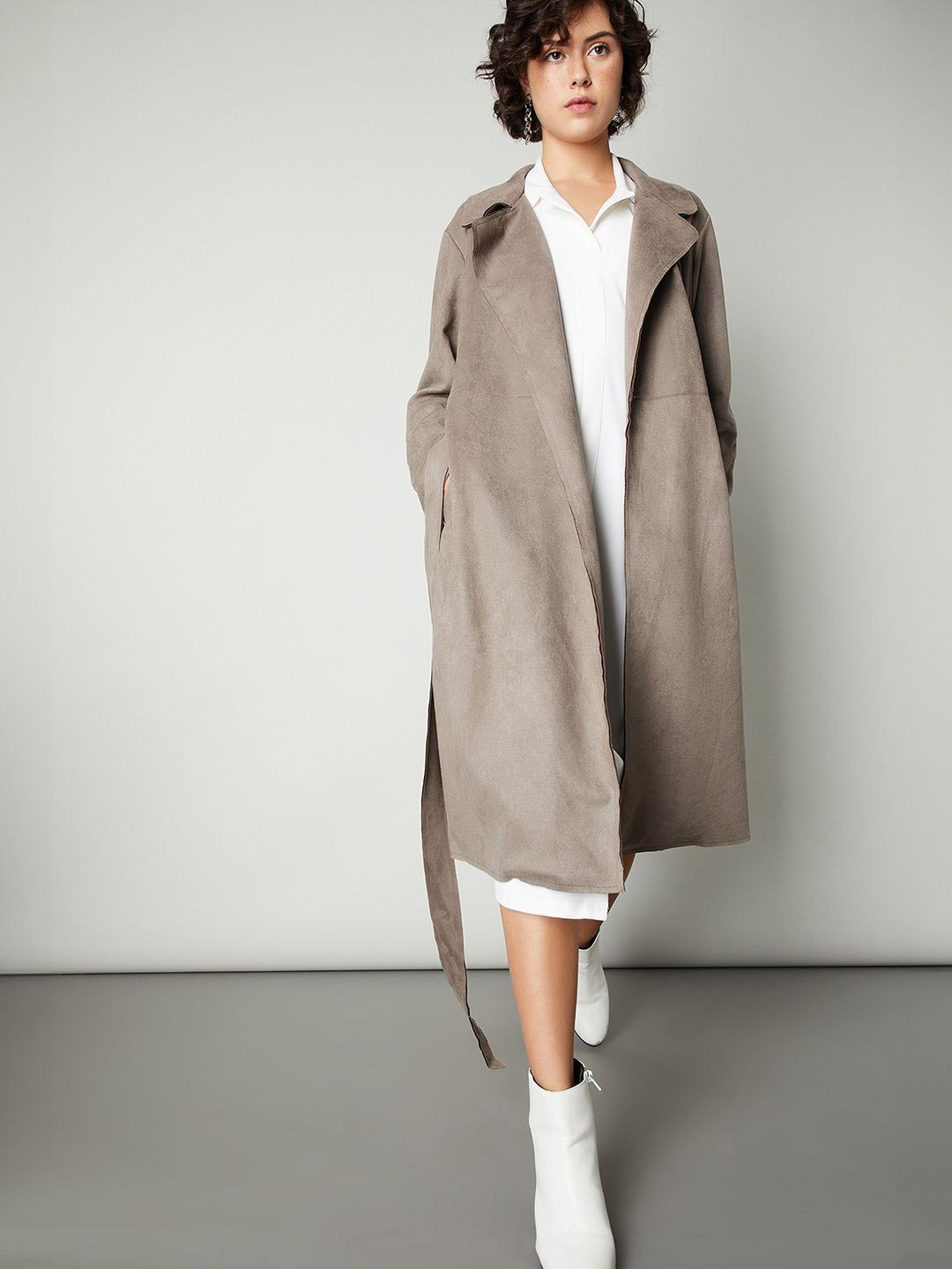 

max Longline Belted Trench Coat, Grey