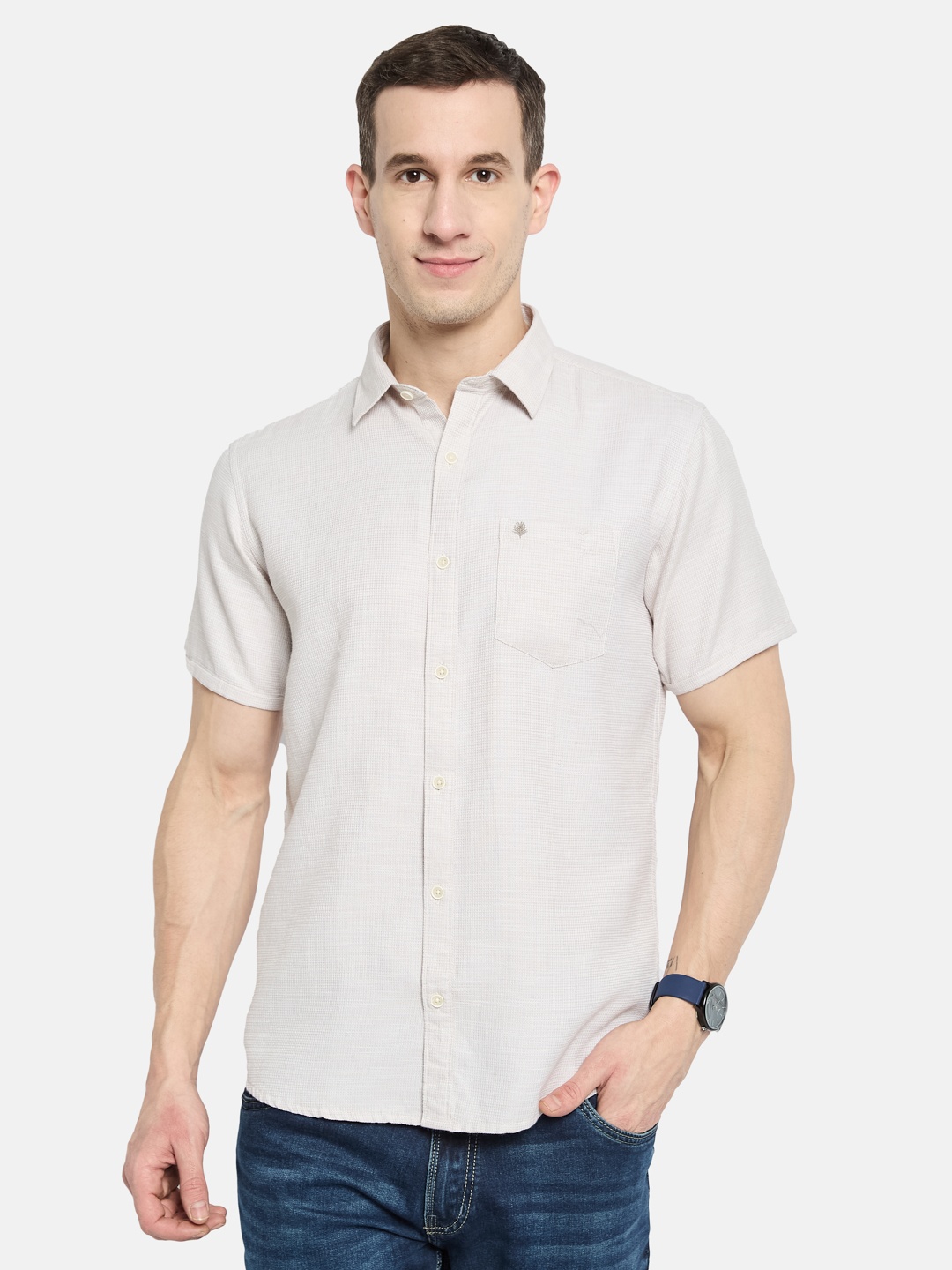 

METTLE Men Opaque Casual Shirt, Beige