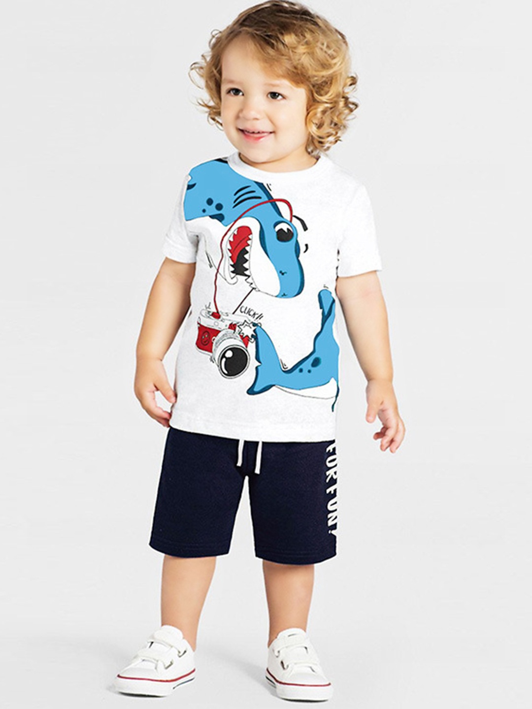 

YK Boys Printed T-shirt with Shorts, White