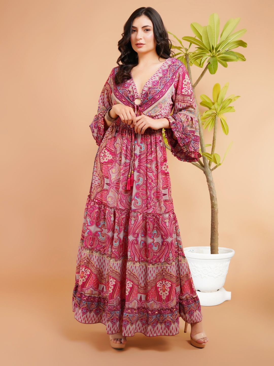 

Boholyfe Golden Blush Bohemian Maxi Dress, Purple