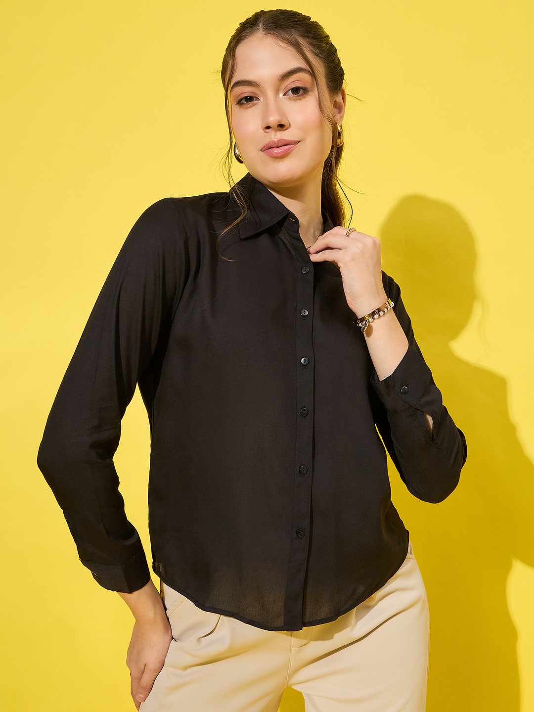 

DIMPY GARMENTS Women Standard Opaque Formal Shirt, Black