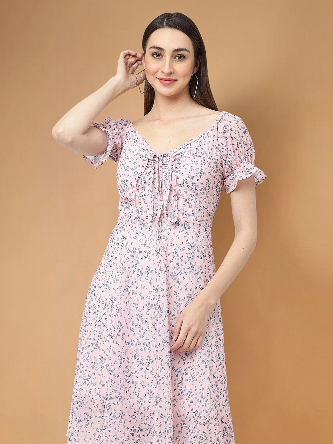 

Moda Rapido Floral Print Applique Fit & Flare Dress, Pink