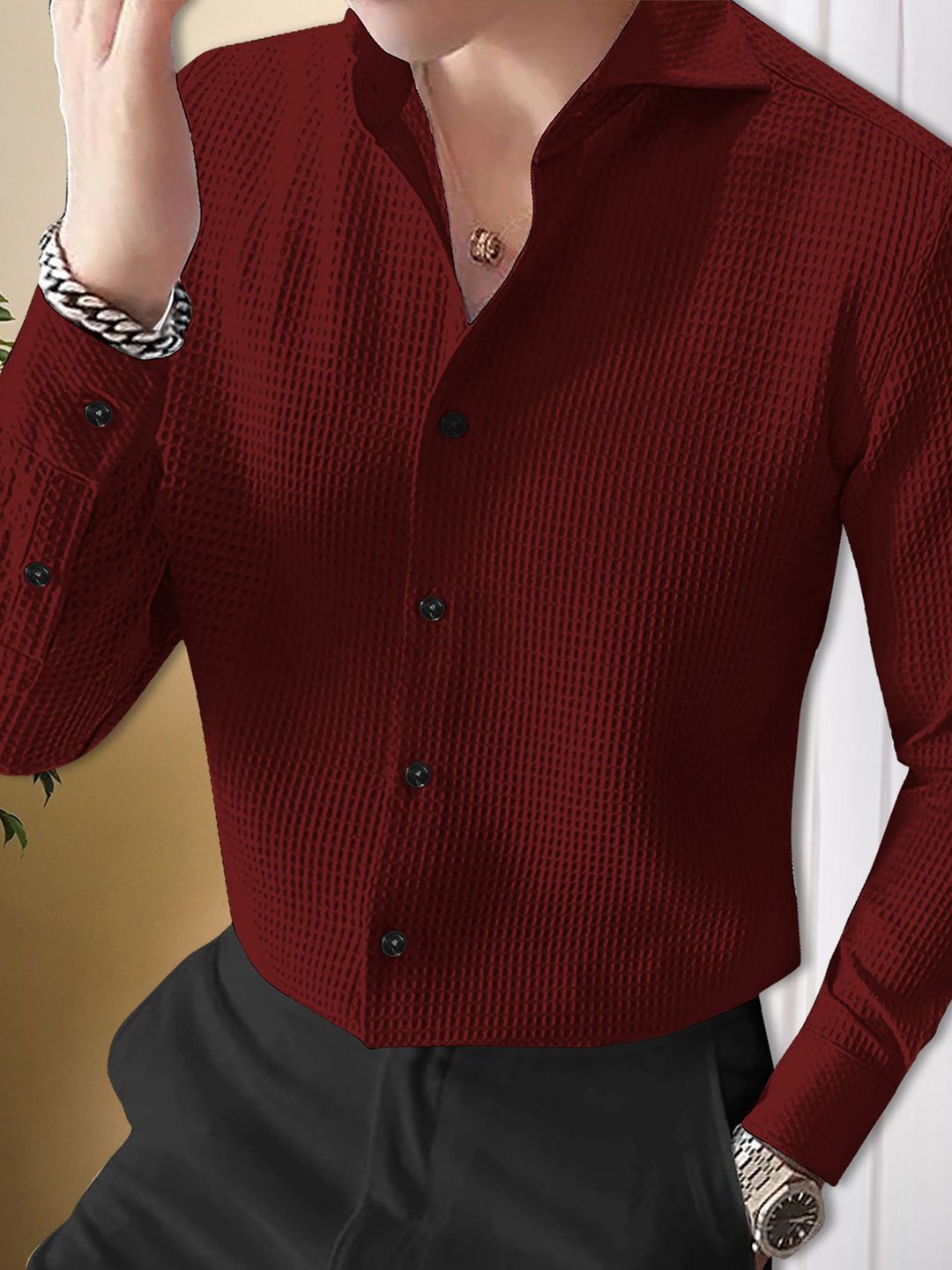 

Moda Rapido Men Original Opaque Casual Shirt, Maroon