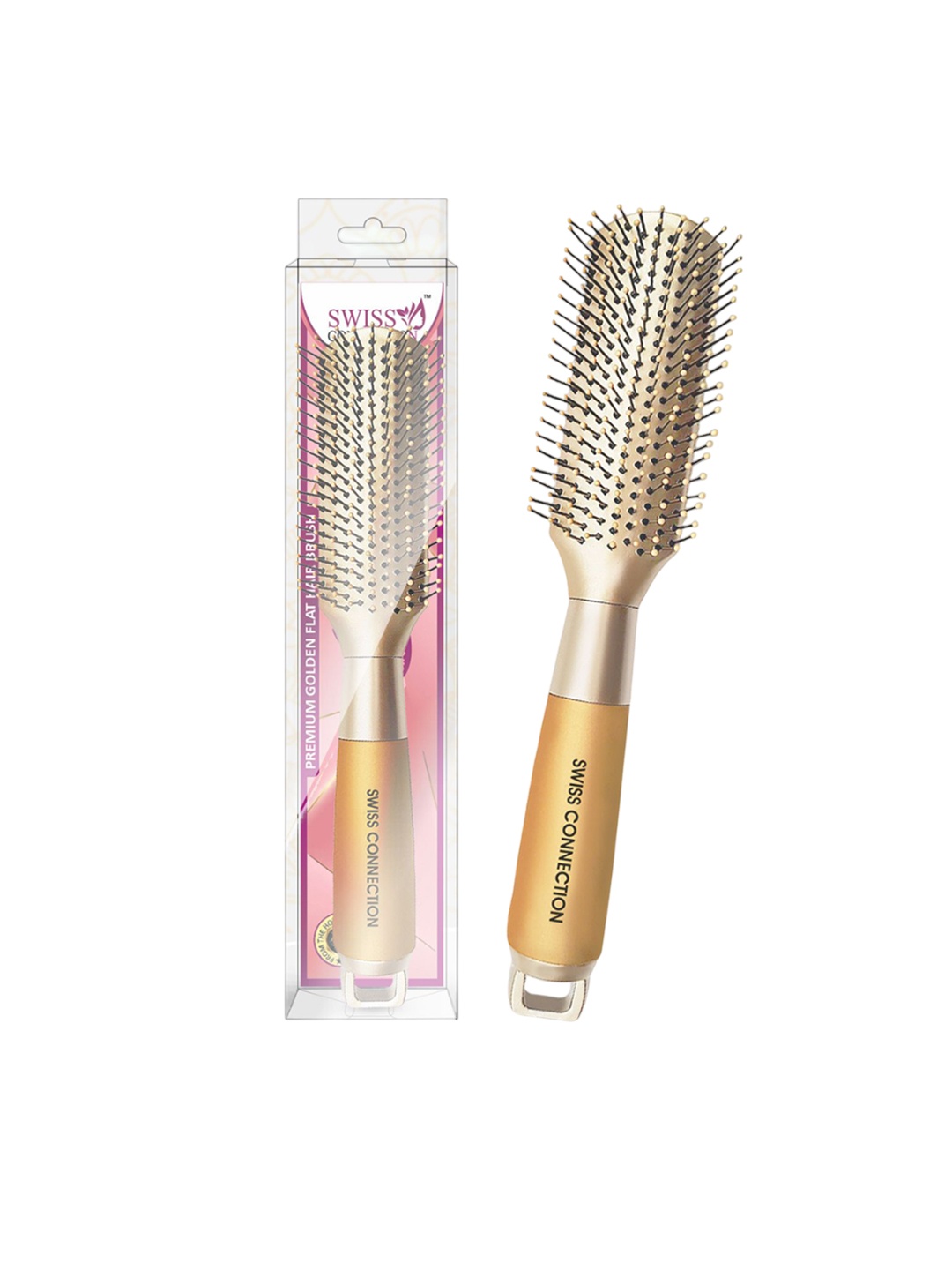 

Swiss Connection Flat Hair Brush Premium- Golden, Gold