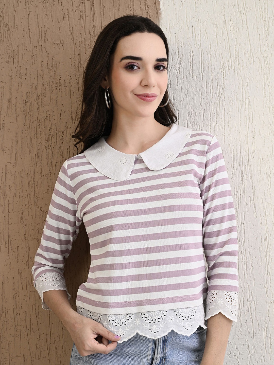 

Unifringe Striped Cotton Top, Pink