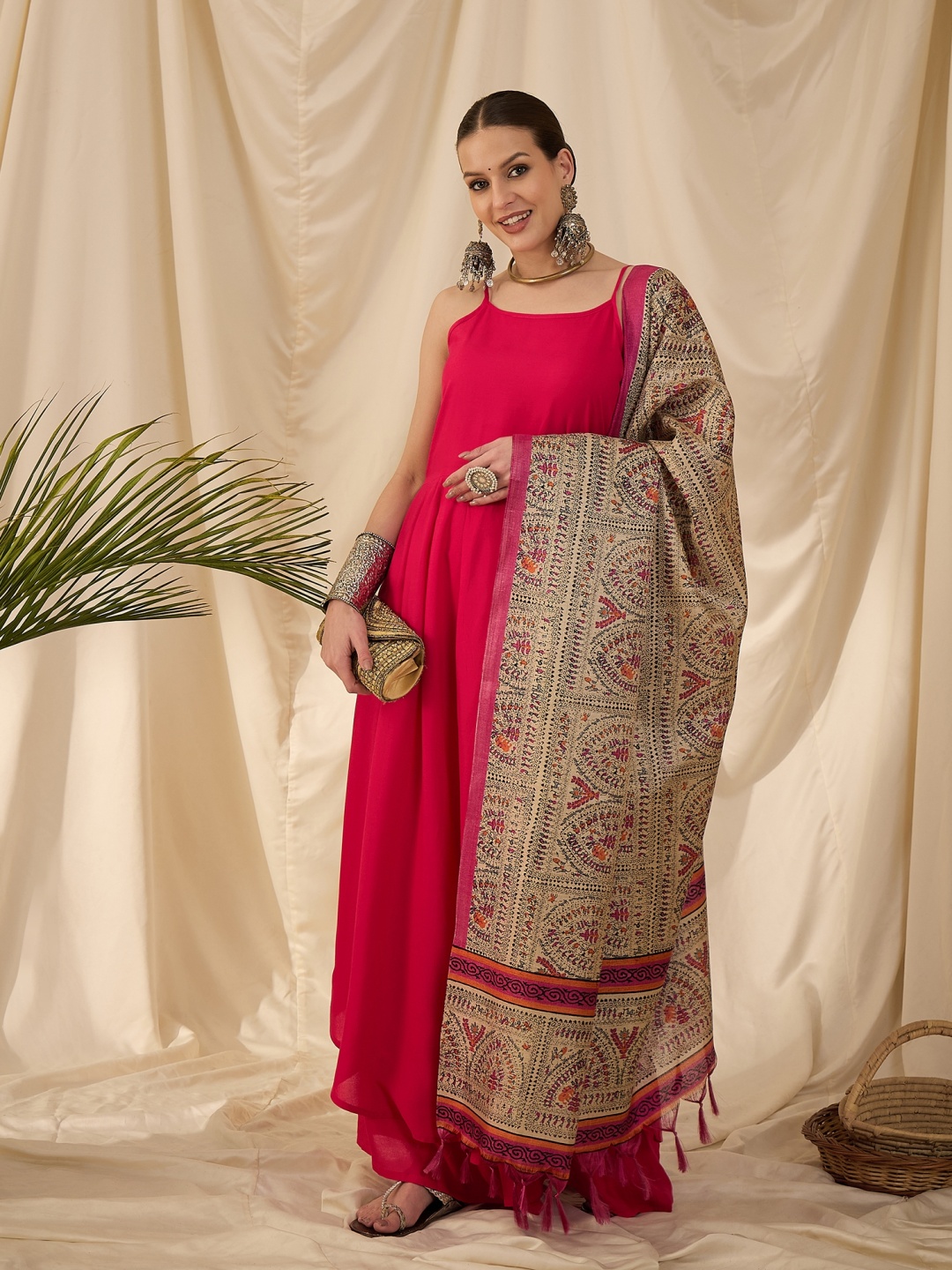 

InWeave Women Regular Kurta with Palazzos & With Dupatta, Fuchsia