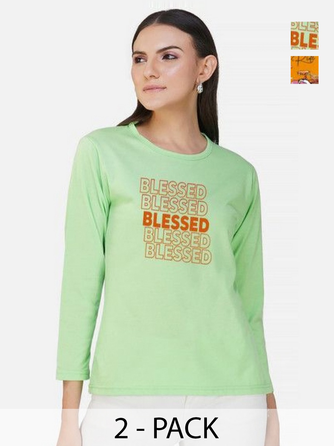 

Metronaut Women Pack of 2 Bio Finish Graphic Printed Round Neck Cotton T-shirts, Mustard