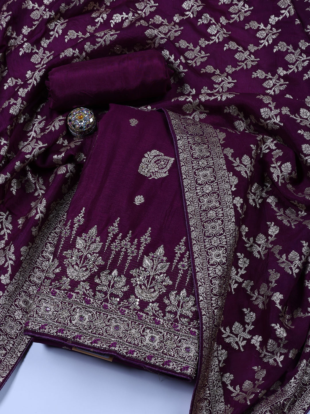 

Meena Bazaar Art Silk Unstitched Dress Material, Purple