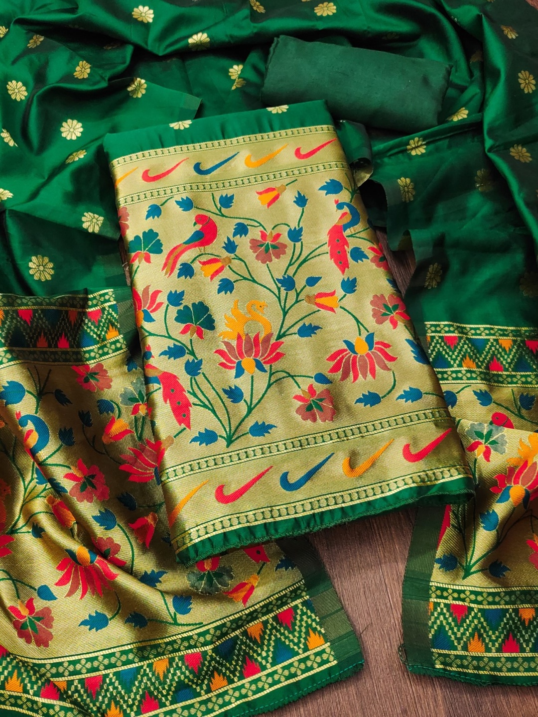 

Panzora Unstitched Dress Material, Green