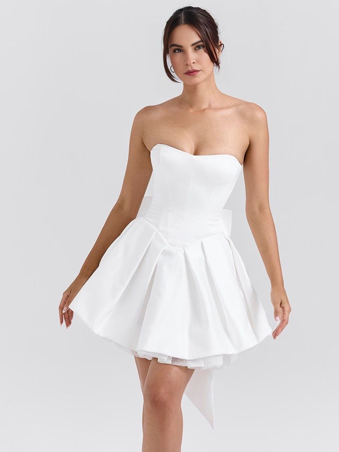 

Bee Boe Women Bardot Tulle Ivory Bandeau Mini Dress, White