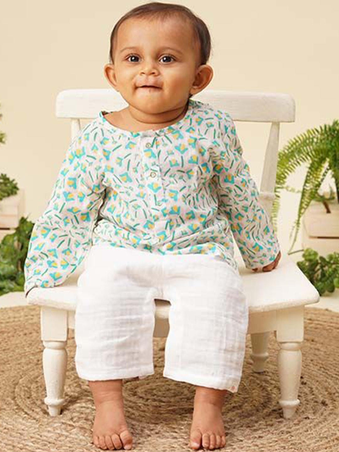 

Sangria Boys Printed Pure Cotton Kurta With Pant Set, Blue