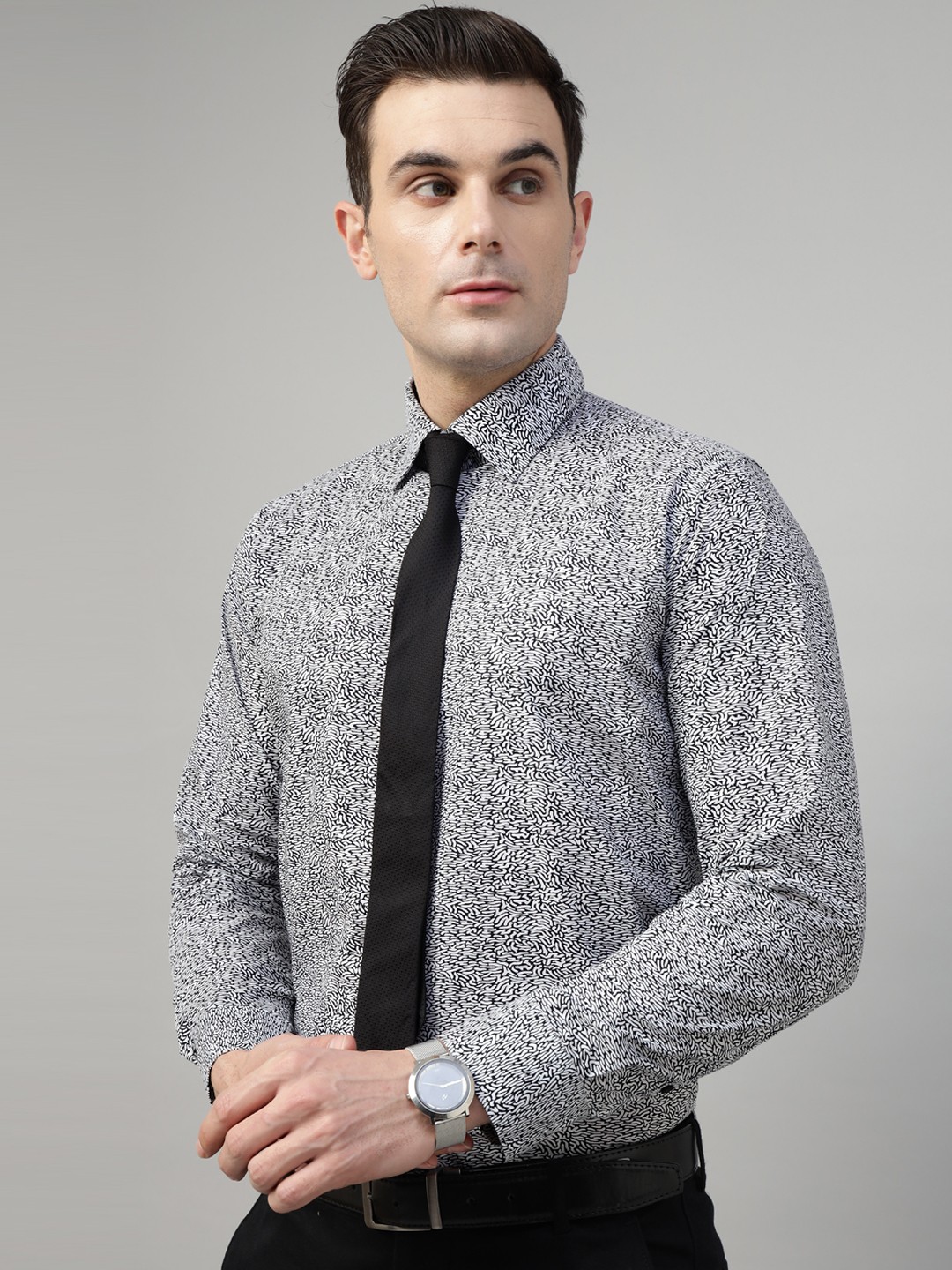 

Hancock Men Premium Slim Fit Opaque Printed Party Shirt, White