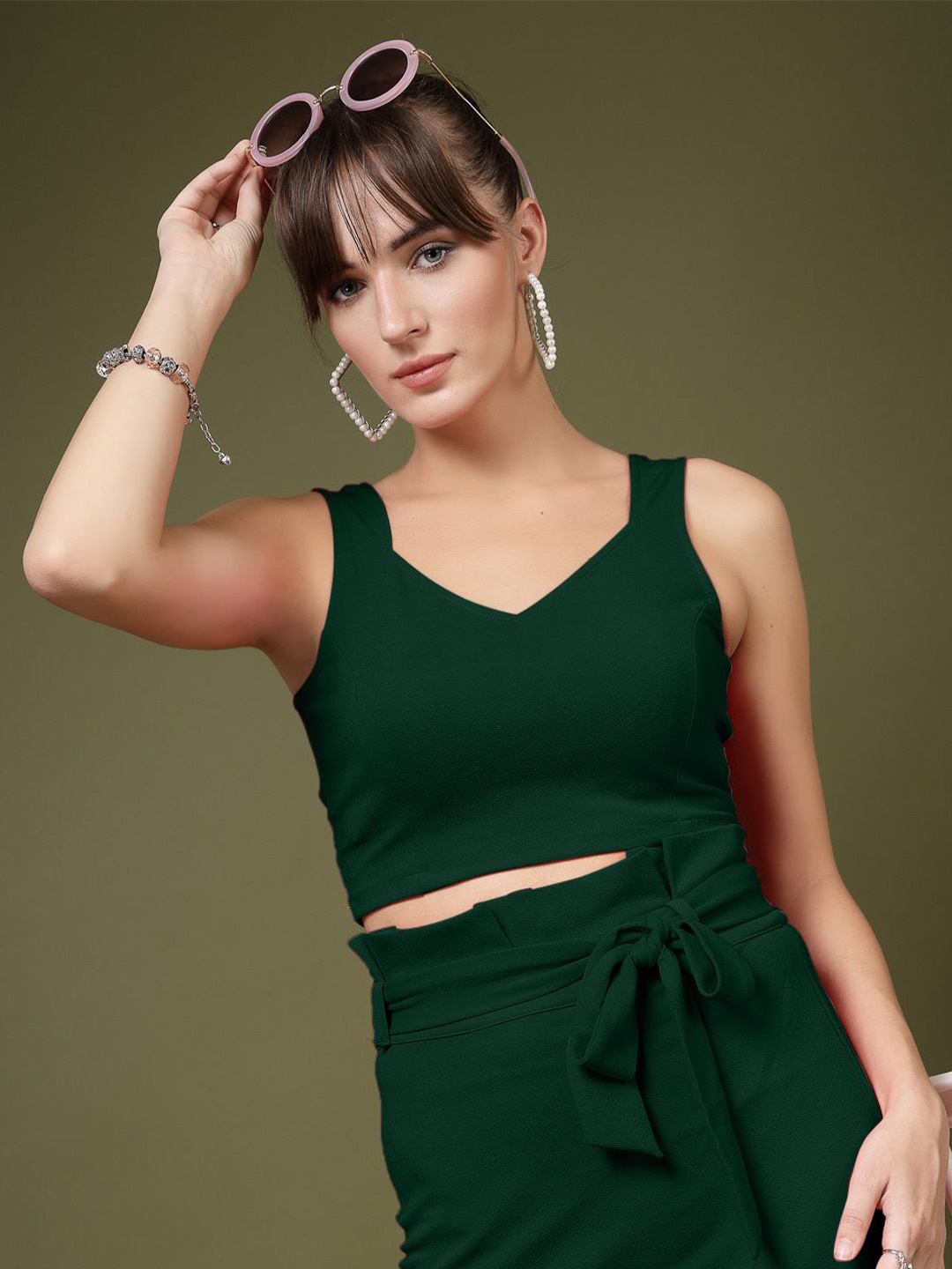 

DressBerry Sweetheart Neck Crop Top, Green