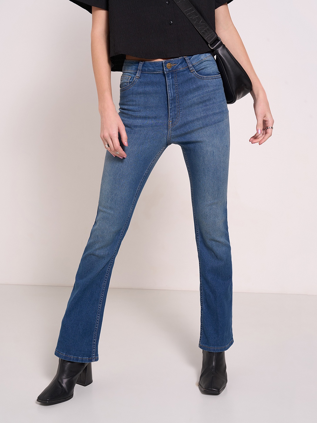 

SF JEANS by Pantaloons Women Flared High-Rise Low Distress Light Fade Jeans, Blue